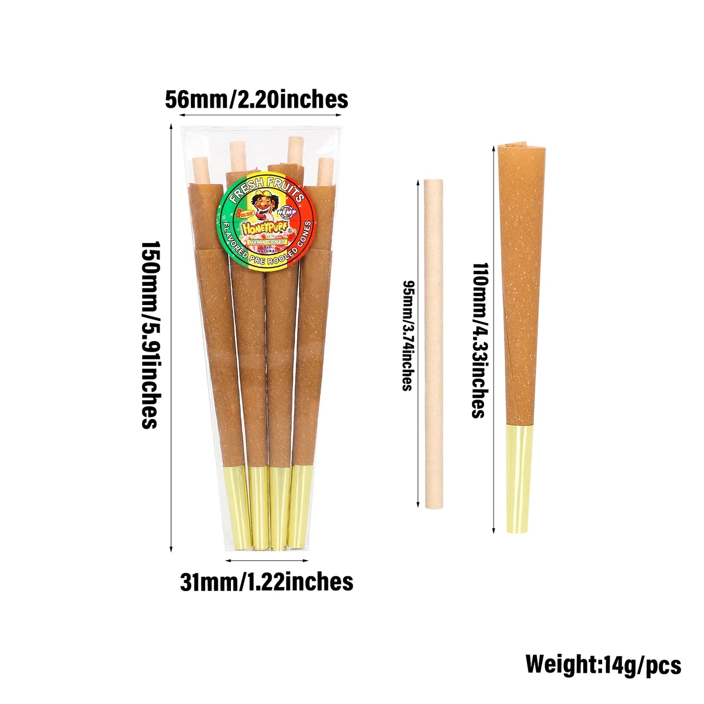 Fresh Fruit Flavored Pre Rolled Cones, King Size Rolling Cones with Tips, Slow Burning Rolling Papers, 8 Pcs / Pack 30 Packs / Box