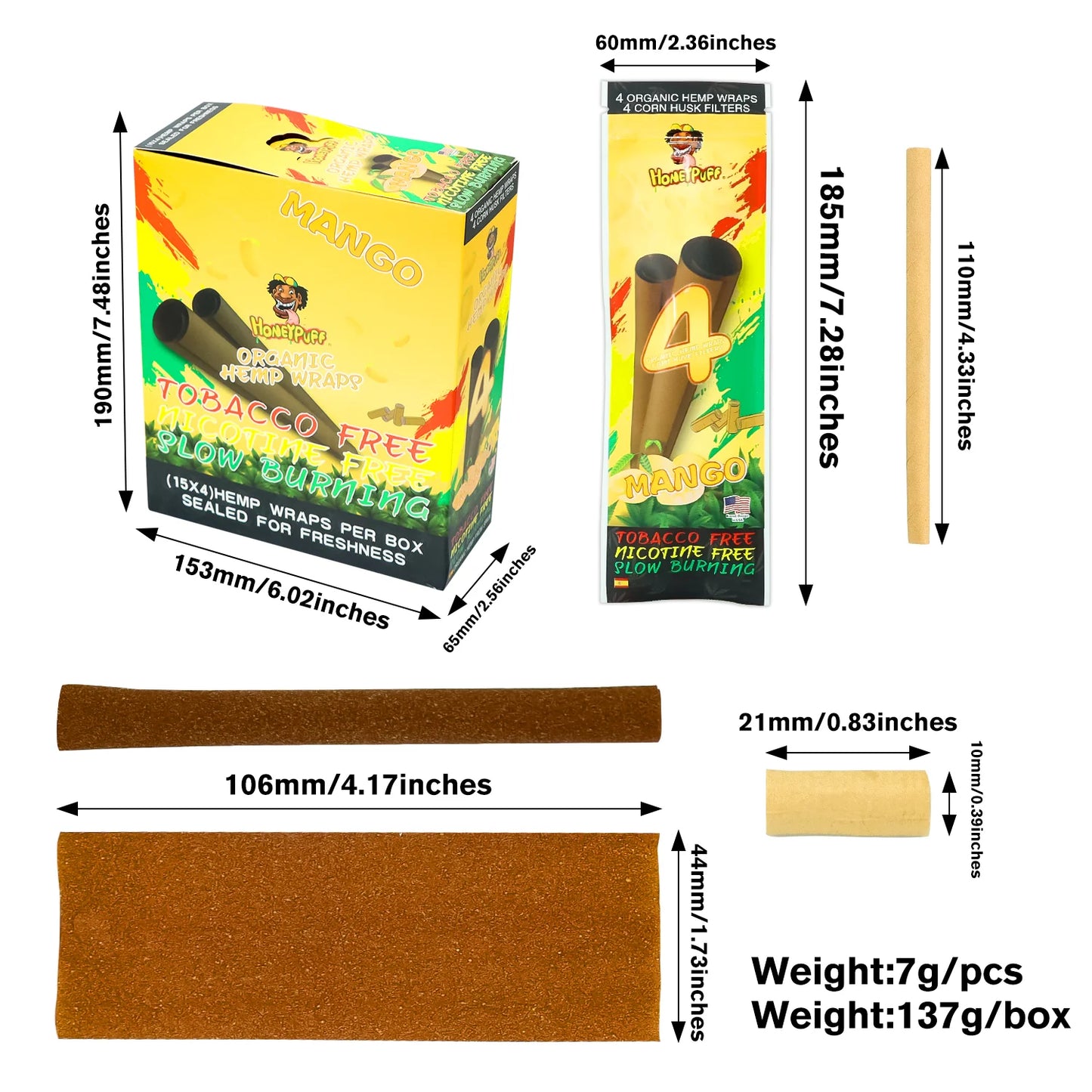 Flavors Rolling Papers, King Size Cigarette Rolling Paper with Tips, Slow Burning Rolling Paper & Biodegradable, 4 Pieces / Pack 15 Pack / Box