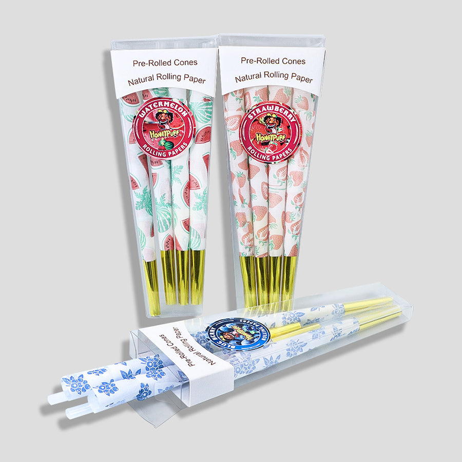 Mix Fruit Flavored Pre Rolled Cones, King Size Pre Rolled Rolling Paper with Golden Tips, Slow Burning Pre Rolled Paper Cones with Cones Loaders (8 Pcs)